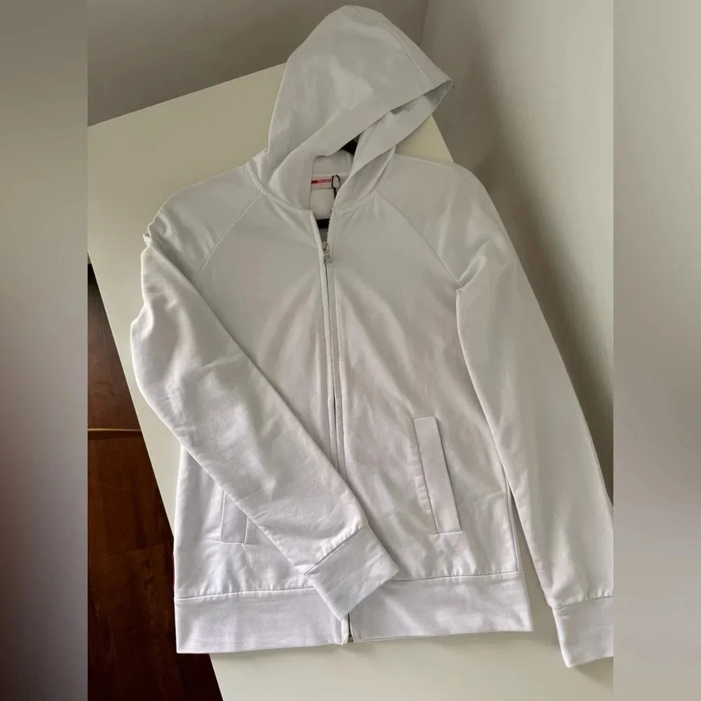 NWT Prada Linea Rossa White Stretch Zip Hoodie Size XS